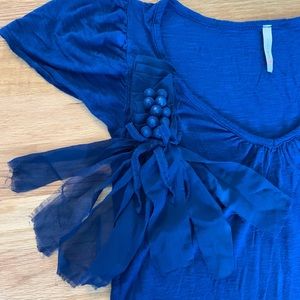 Olivia Moon Med Blue Short Sleeved Top w/Ruffles